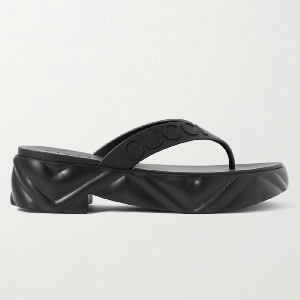 GUCCI logo quilted platform rubber flip flops sandals